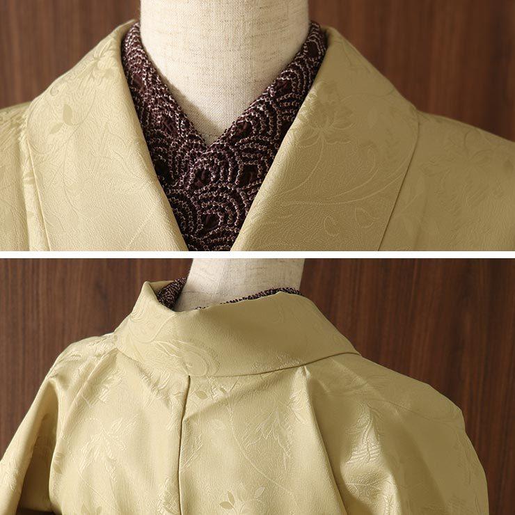 洗える着物 お仕立て上がり 小紋 袷 花唐草地紋 格子パッチワーク 芥子