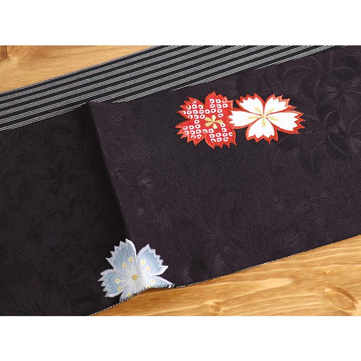 半巾帯 正絹 リバーシブル 嵐山よしむら 正絹細帯 桜楓花丸（抹茶×黒紅