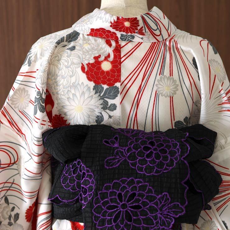 浴衣 洗える 仕立て上がり 花くす玉（白×赤）高級 ポリエステル