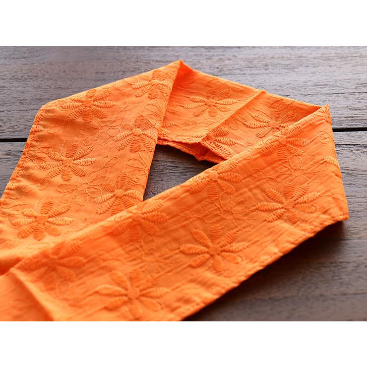 半衿「遊々庵」(単衣・夏用) - 綿・花刺繍(オレンジ 103-373-002) 半襟