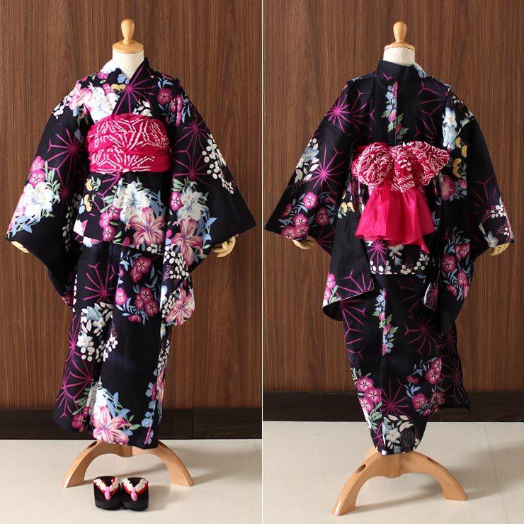 撫松庵 [ 正絹 ] 子供 向け 帯リボン 絞り 麻の葉 桜（ムラサキ 65