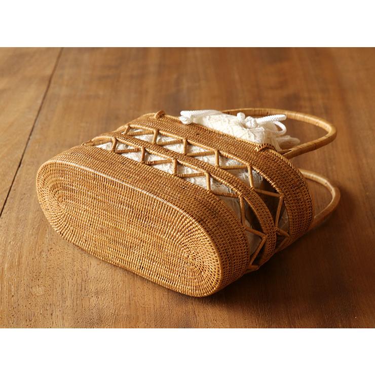 撫松庵 巾着 カゴバッグ 夏バッグ すかし三角 アタ バッグ（シロ