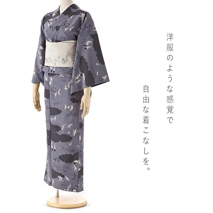 撫松庵 着物 お仕立て上がり着物(袷) 小紋 猫獣戯画(濃グレー 撫松庵 着物 お仕立て上がり着物(袷) 小紋 猫獣戯画(濃グレー