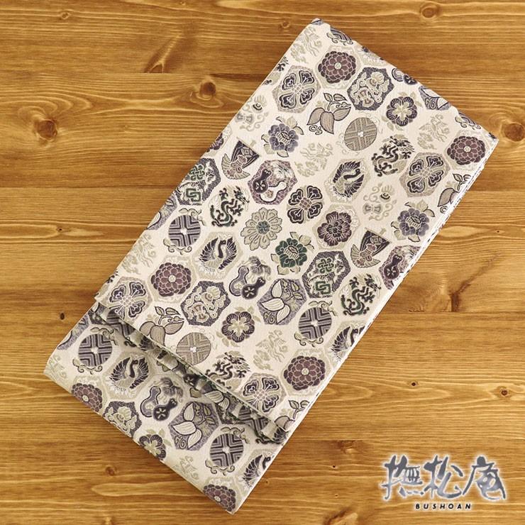 撫松庵 細帯 半幅帯 亀甲宝尽くし ベージュ 108-102-003-05 クリーム