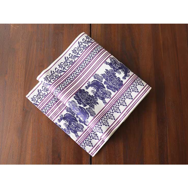 撫松庵 兵児帯(帯リボン) 獅子献上（白×紫 100-303-001-58）牡丹