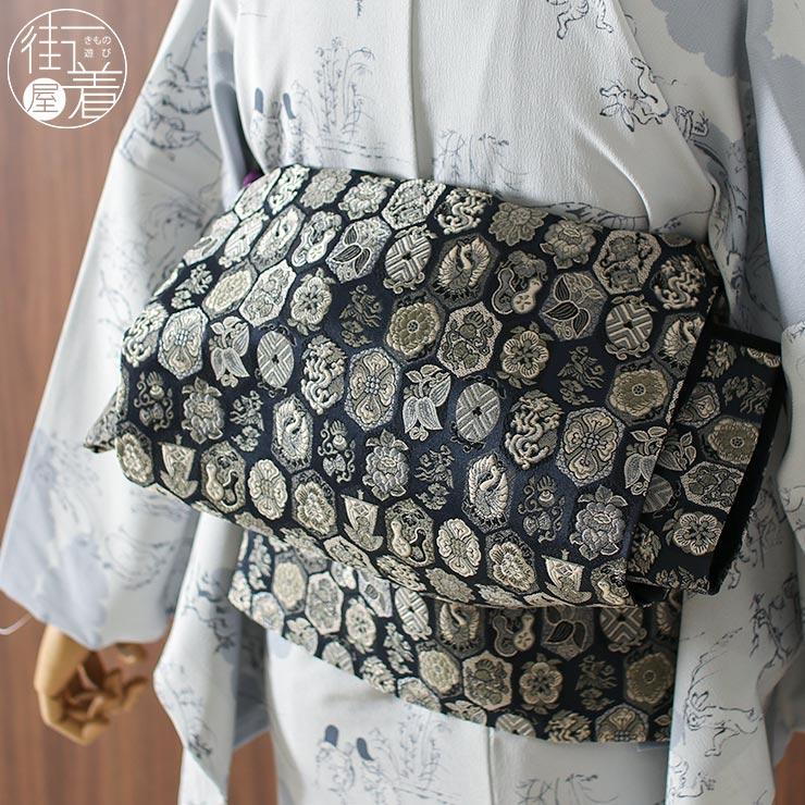 帯 まとめ売り 3点◇袋帯 名古屋帯 正絹 撫松庵 「撫松庵」一重太鼓袋帯(名古屋帯 なごや帯) - 亀甲宝尽くし