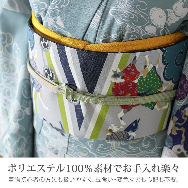 撫松庵 [ 2way ] 一重太鼓 名古屋帯 稲妻 猫 紺 (101-110-001-78