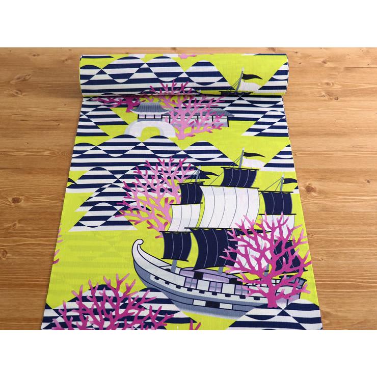 セオα] 浴衣 反物 船とサンゴ（レモンイエロー/105-337-023-14）夏着物