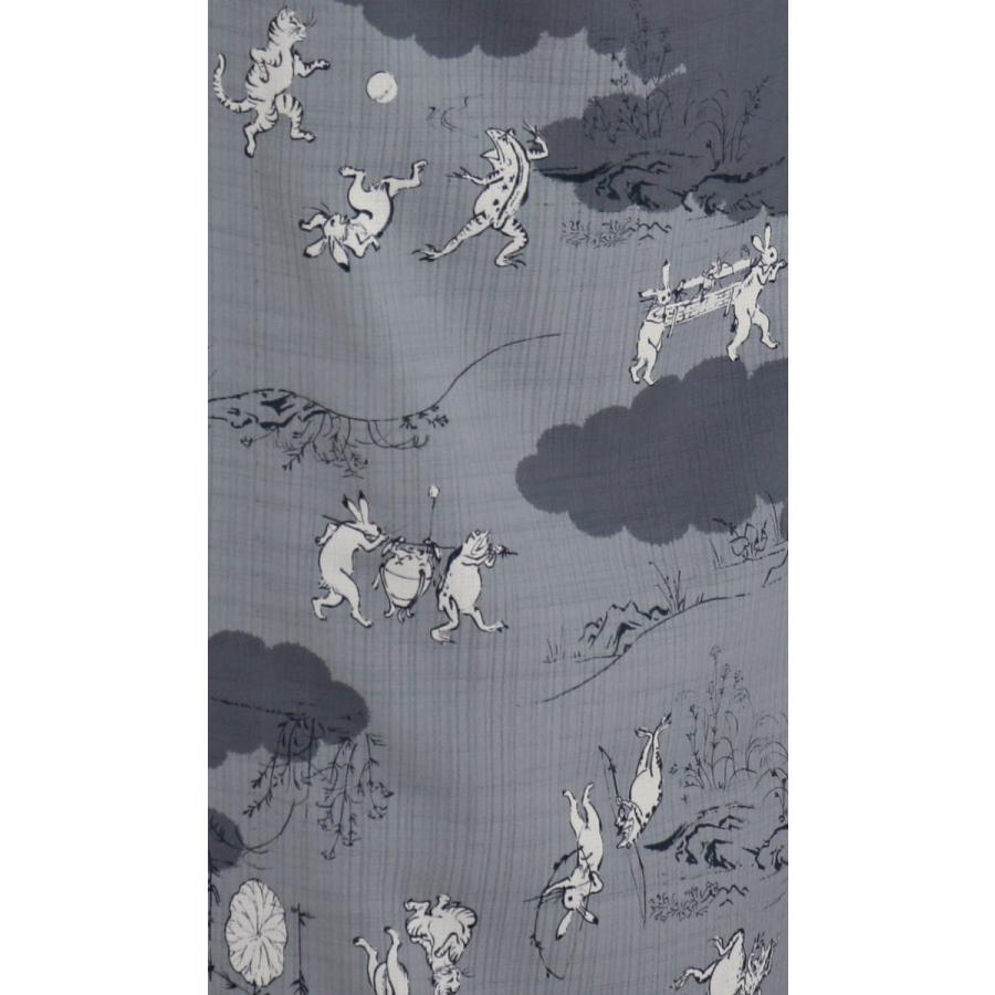 撫松庵 浴衣 仕立て上がり洗える浴衣 猫獣戯画（グレー 108-33