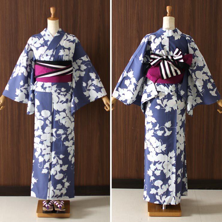 洗える 浴衣 おぼろ朝顔（パープルブルー 102-337-004-65）仕立て