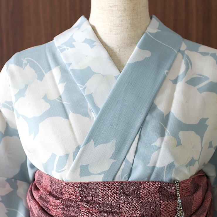 洗える 浴衣 おぼろ朝顔（水色 102-337-004-80）仕立て上がり プレタ