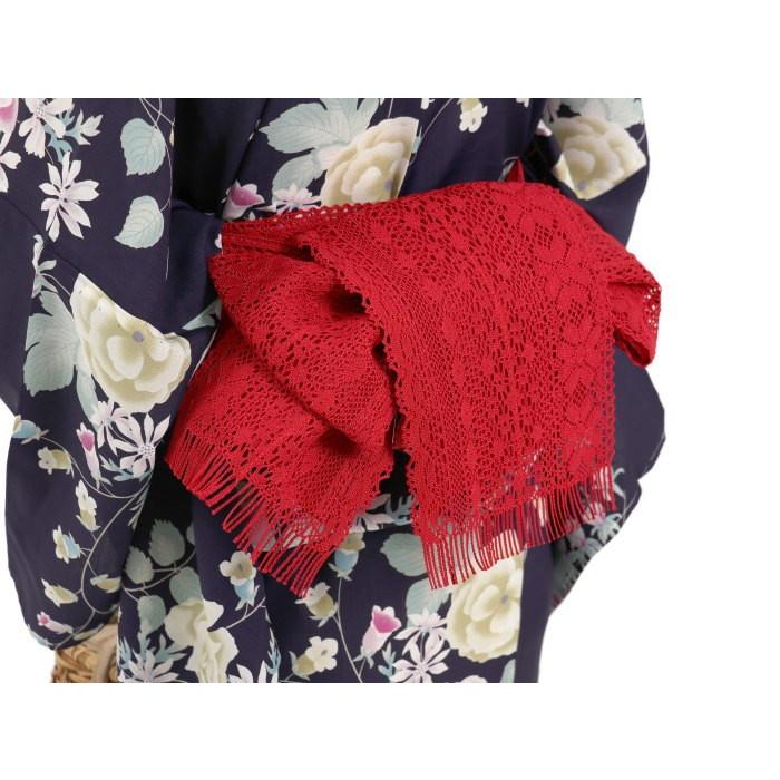 撫松庵 [ 洗える 浴衣 ] バラと芙蓉（濃コン/108-337-029-79）ゆかた