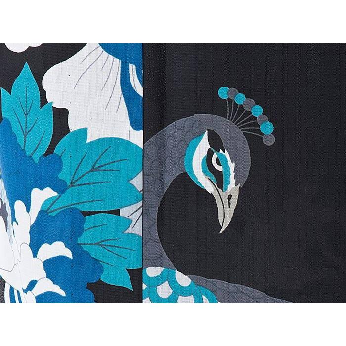 撫松庵 浴衣 仕立て上がり洗える浴衣 花と孔雀（スミクロ 108