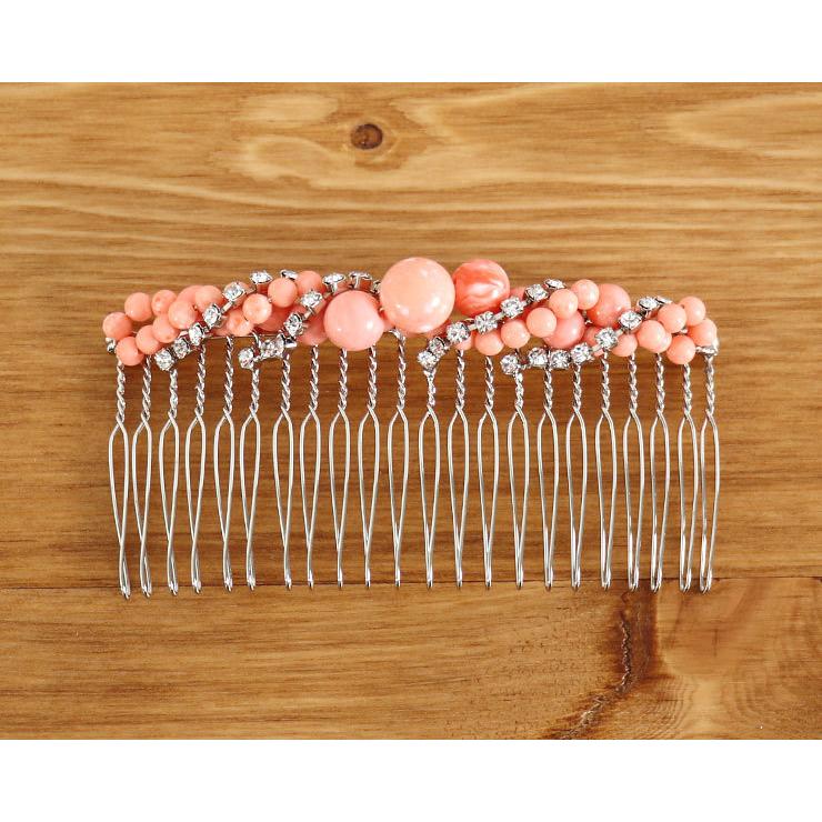 花しおり」 髪飾り（コーム）スパイラル（珊瑚5835-2）珊瑚調 さんご