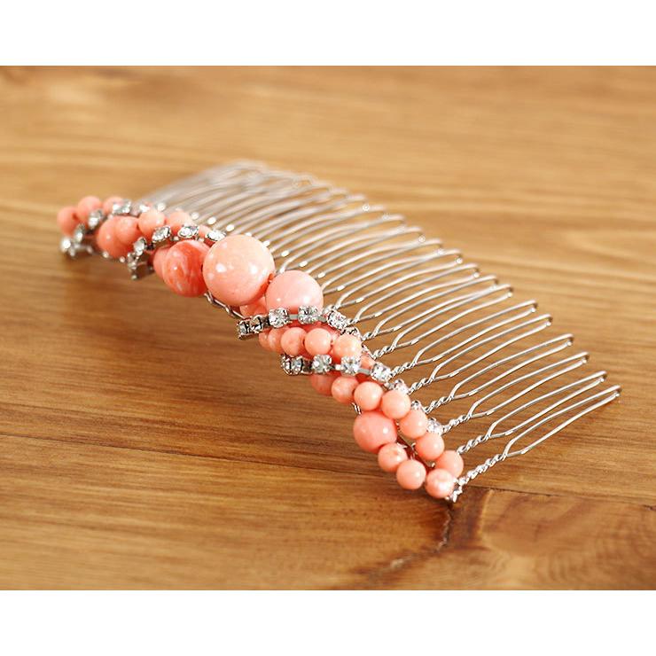 花しおり」 髪飾り（コーム）スパイラル（珊瑚5835-2）珊瑚調 さんご