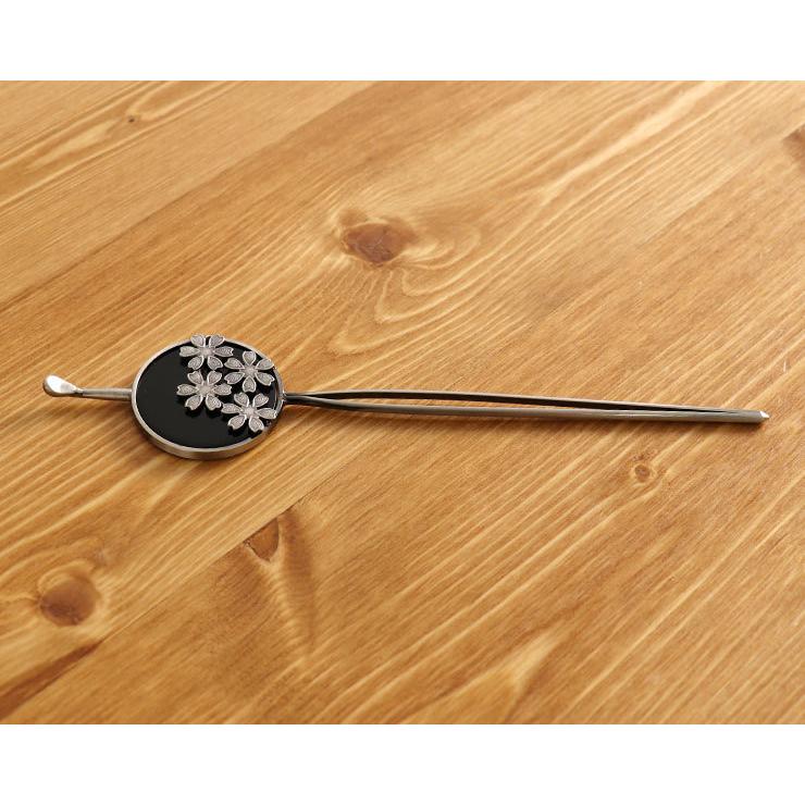 かんざし 「花しおり」×「街着屋」髪飾り 簪 月に桜 （ブラック