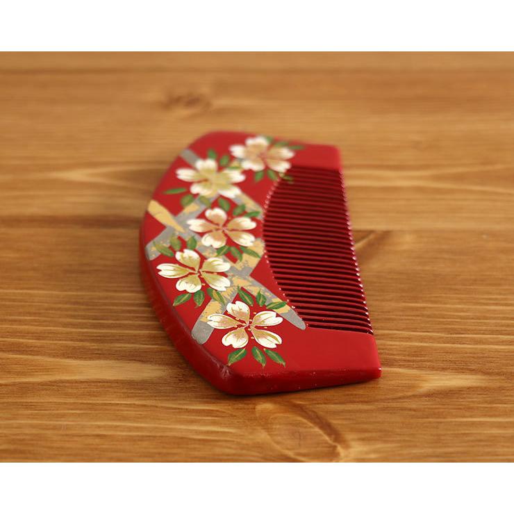花しおり」髪飾り（櫛・コーム）桜櫛（朱赤 5843-1）櫛簪 赤 金 桜
