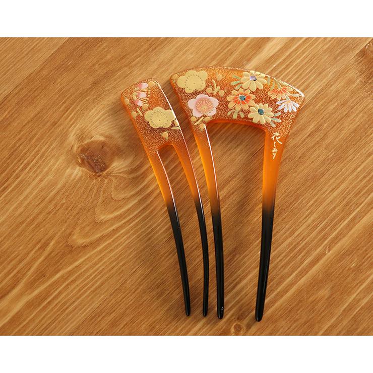 髪飾り 簪 かんざし「花しおり」- 梅菊かんざし（あめ色・2ペア 8452-2