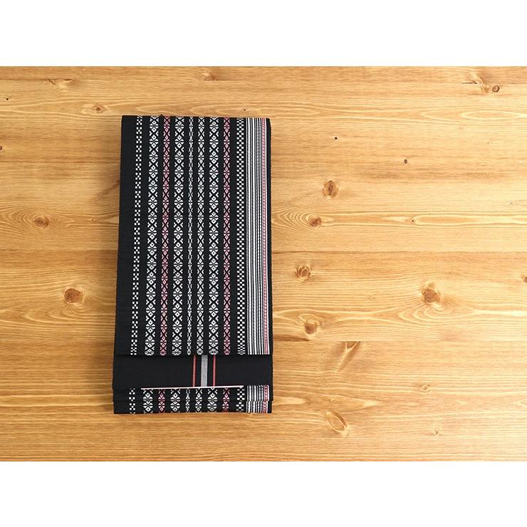 新入荷 本場筑前「博多織」小袋帯 - 多色献上（黒） 半幅帯 ブラック