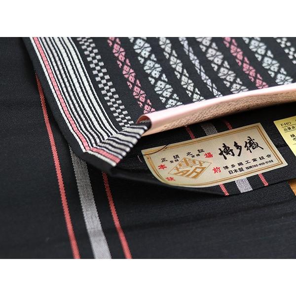 新入荷 本場筑前「博多織」小袋帯 - 多色献上（黒） 半幅帯 ブラック