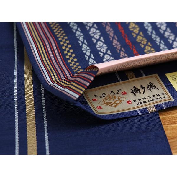新入荷 本場筑前「博多織」小袋帯 - 多色献上（紺） 半幅帯 ネイビー