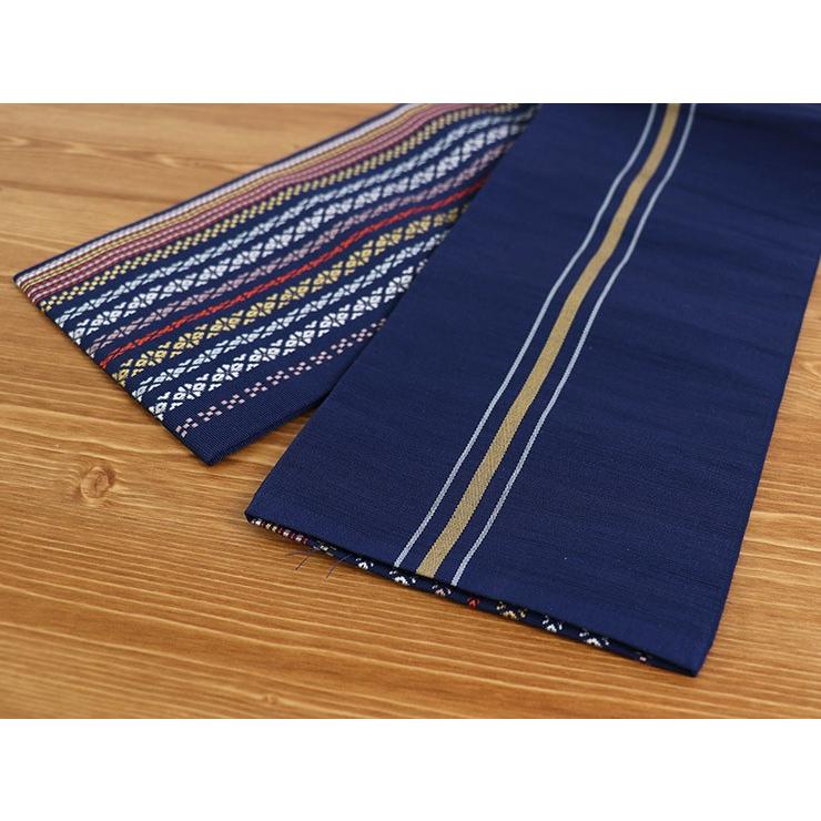 新入荷 本場筑前「博多織」小袋帯 - 多色献上（紺） 半幅帯 ネイビー