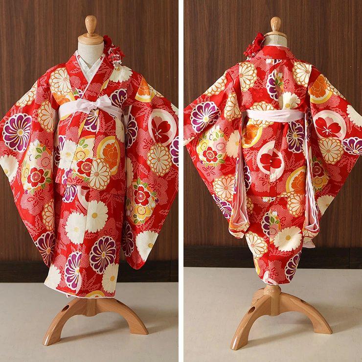 七五三 ３歳 アンティーク 菊丸紋着物 ベルベットの被布セット 七五三 3歳 アンティーク 菊丸紋着物 ベルベットの被布セット