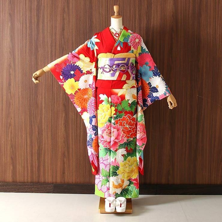 振袖 七点セット 赤 牡丹柄 ぼたん 振袖 七点セット 赤 牡丹柄 ぼたん