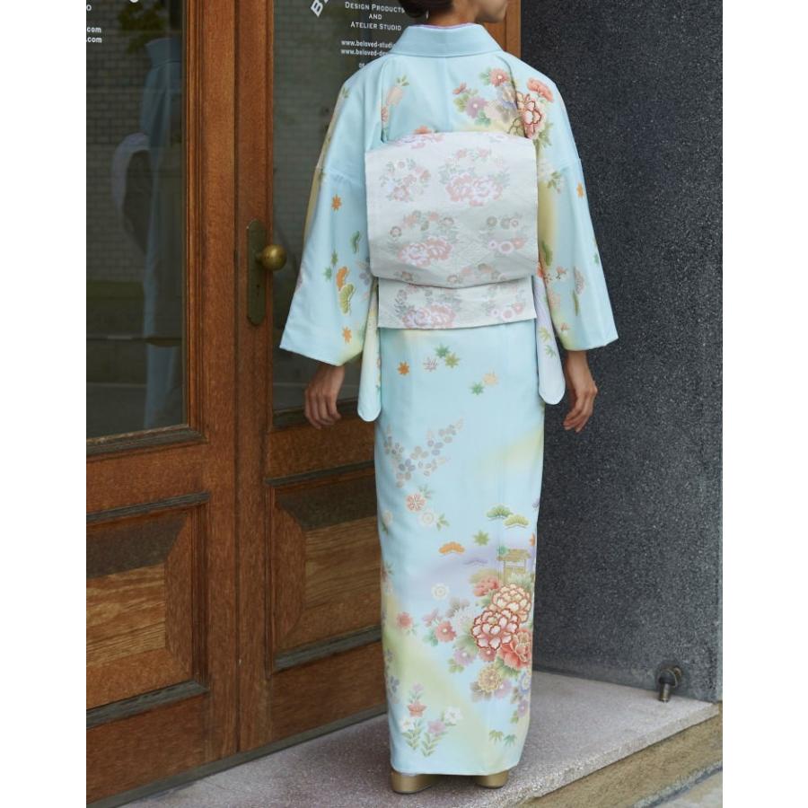 JAPAN STYLE」お仕立て上がり洗える着物 訪問着 袷 牡丹に梅（水色×紫