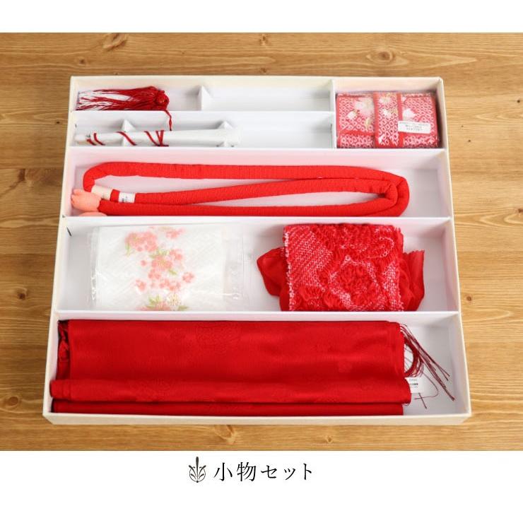 七五三 着物 7歳 フルセット 7才用 「紅一点」 女児着物セット - 正絹