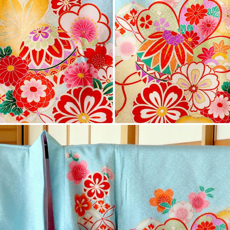 赤ちゃん お宮参り 服 産着 着物 新入荷 女の子 初着 御所車に鞠(水色