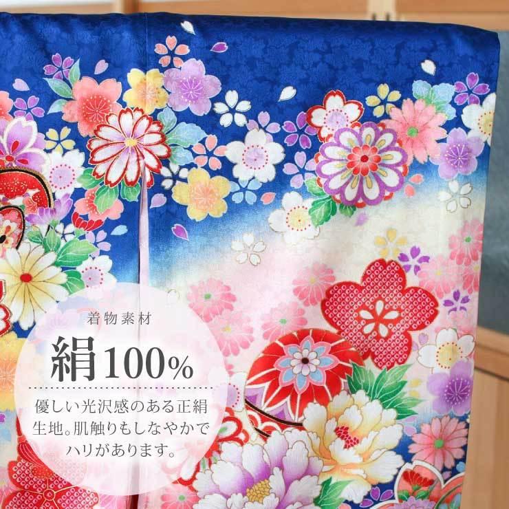 初着 お宮参り 正絹 女の子 産着 鼓と鞠と八重桜 青 一つ身 金刺繍 鈴