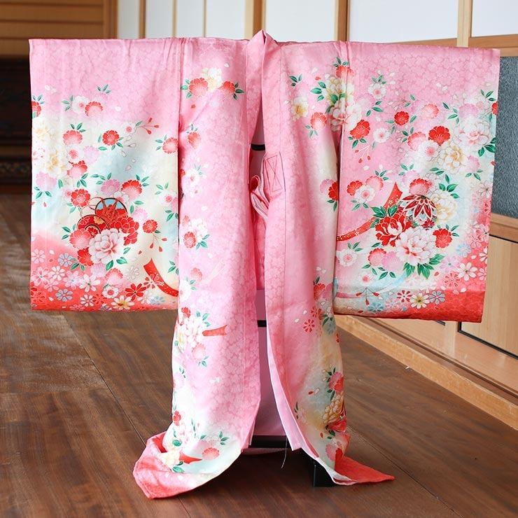 410aj89■十三参り 卒業式 初釜 女児 着物&六通袋帯 菊 梅■美品 1ARZ096000_2.webp