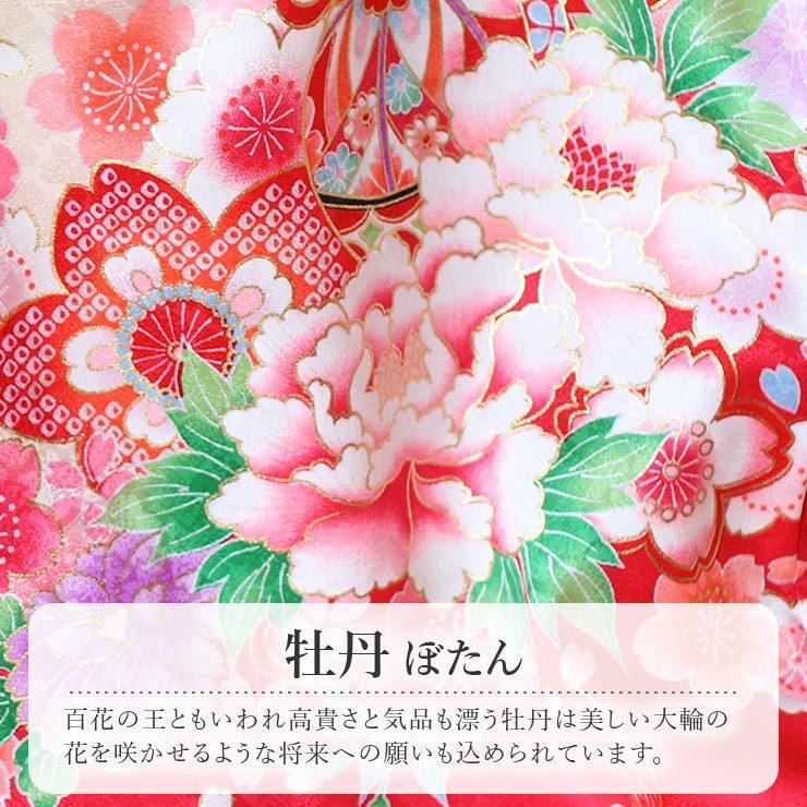 お宮参り 着物 赤ちゃん 女の子 初着 産着 鈴に牡丹 白×赤 正絹 一つ身
