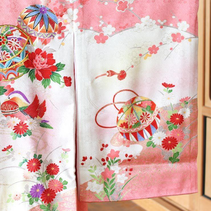 初着 お宮参り 正絹 女の子 産着 鞠に鴛鴦 おしどり ピンク 一つ身 金