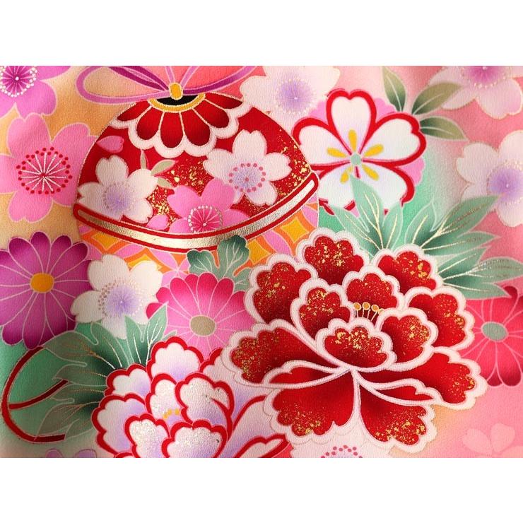 お宮参り 女の子 初着 産着 - 花鈴に牡丹(ピンク色)- 正絹 のしめ