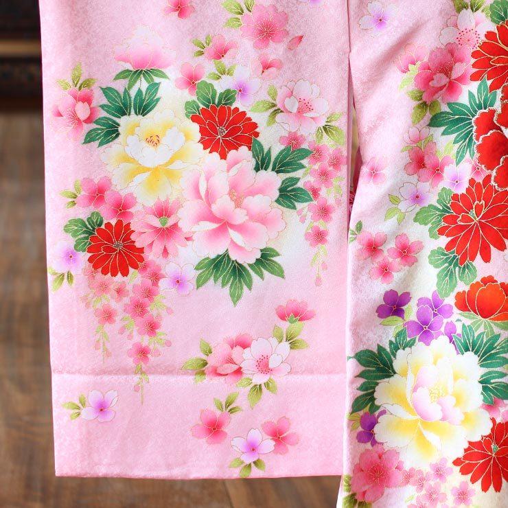 □ 正絹女児用　お宮参り　掛け着　初着　七五三　アンティーク　牡丹刺繍 正絹] お宮参り 女の子 初着 産着 牡丹にしだれ桜 ピンク 一つ身 金