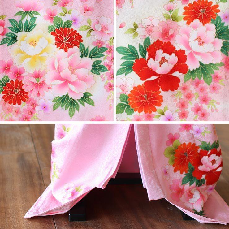 正絹] お宮参り 女の子 初着 産着 牡丹にしだれ桜 ピンク 一つ身 金刺繍