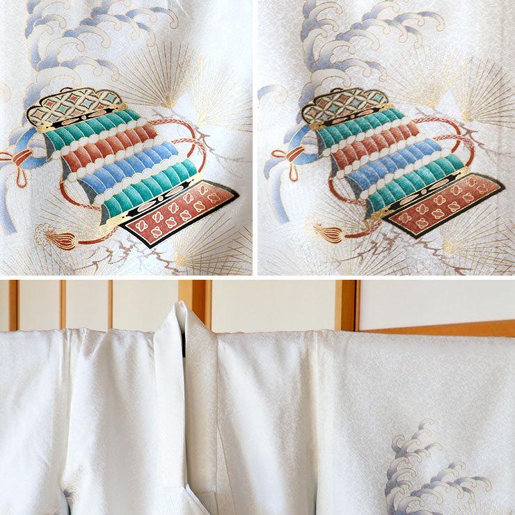 お宮参り 男の子 初着 産着 鷹に兜 白 正絹 一つ身 鷹 松 兜