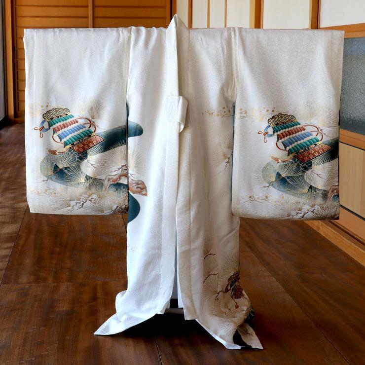 お宮参り 男の子 初着 産着 兜に宝船 白色 正絹 一つ身 兜 宝 舟 小槌