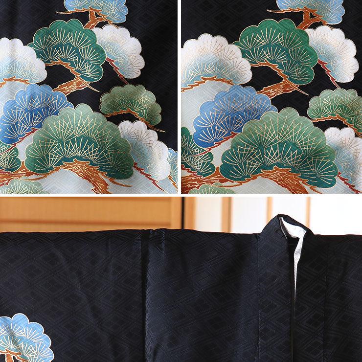 お宮参り 男の子 初着 産着 鷹に陣太鼓 黒色 正絹 一つ身 鷹 防具 松