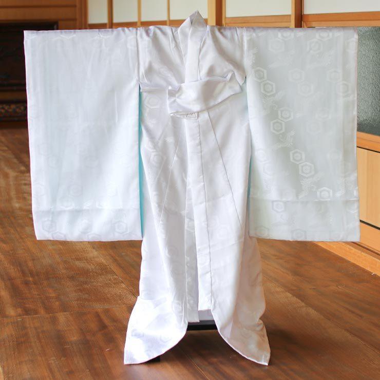 美品　お宮参り　産着　祝着　0歳　男の子　白　地紋　袖狩衣　長襦袢付　7036 日本製 ] お宮参り 男の子 初着 長襦袢 白 単品 ベビー 赤ちゃん 男児