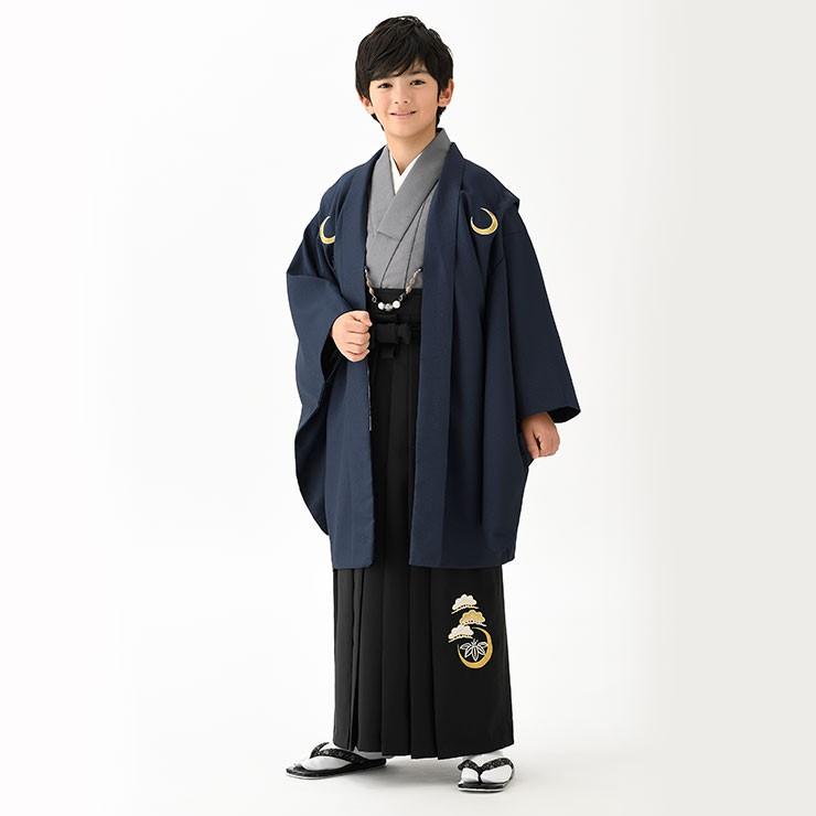 小学校卒業式 男の子・羽織はかまセット - 三日月に松竹 小学校卒業式 男の子・羽織はかまセット - 三日月に松竹