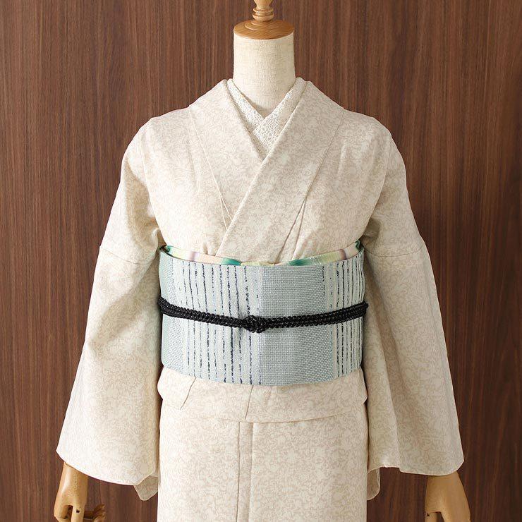 帯 名古屋帯 洗える 京袋名古屋帯 単衣 用 絣市松 青磁 日本製 一重