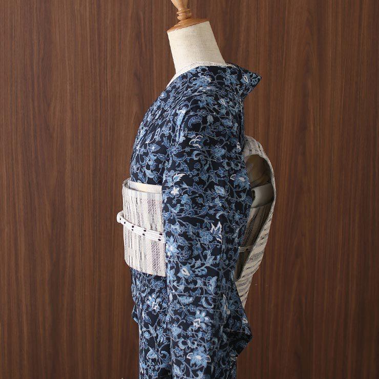 帯 名古屋帯 洗える 京袋名古屋帯 単衣 用 矢鱈縞に市松 生成り 日本製