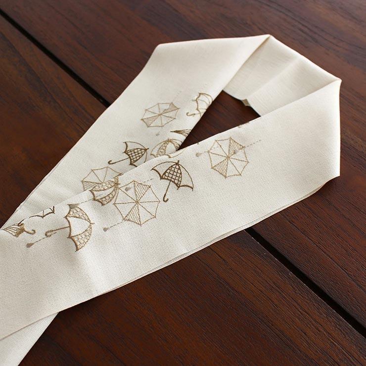 小物 単衣 半衿 夏用 刺繍半衿 アンブレラ (麻風 クリーム×茶) 半襟 
