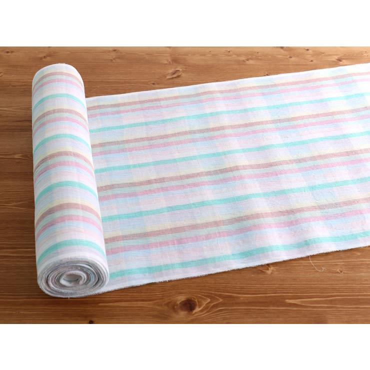 召しませ花 近江ちぢみ] 水彩多色縞（パステルカラー）- ゆかた 夏