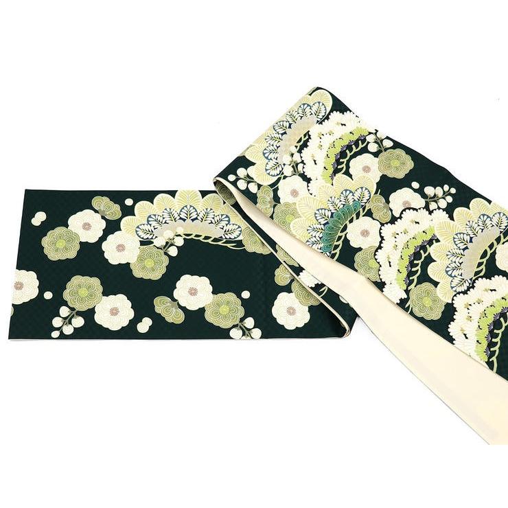帯「召しませ花」京袋帯（正絹 染） 松文様（深緑 TK82B） 京袋名古屋帯 名古屋帯 なごや帯 デザイン 高級 松 吉祥 古典 粋 グリーン カジュアル 日本製 nkcoh9531