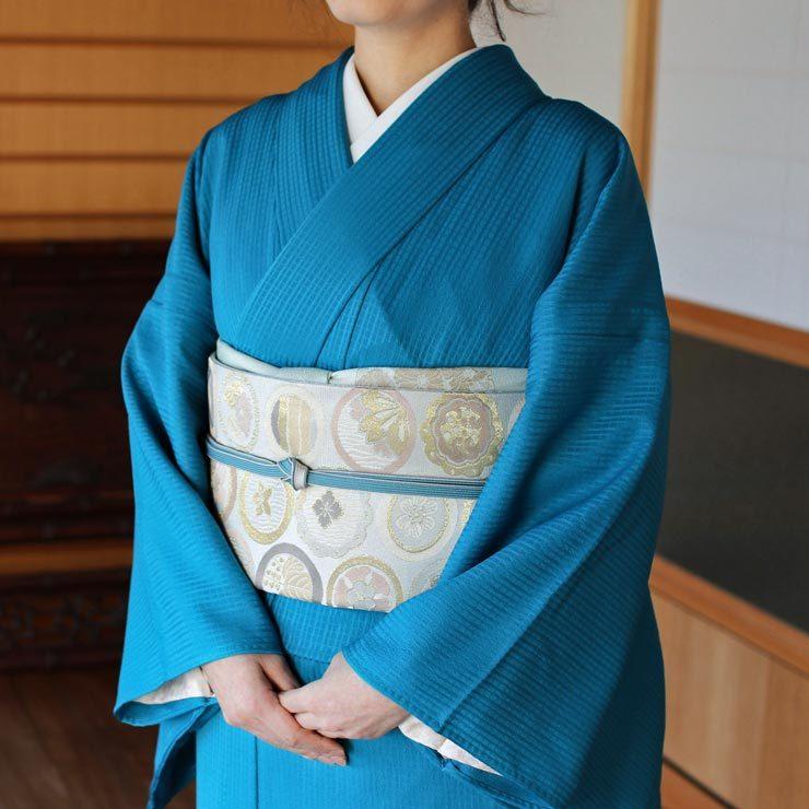 シルック 東レシルック 糸使用 洗える 袋帯 織・紋並べ 薄灰青 日本製