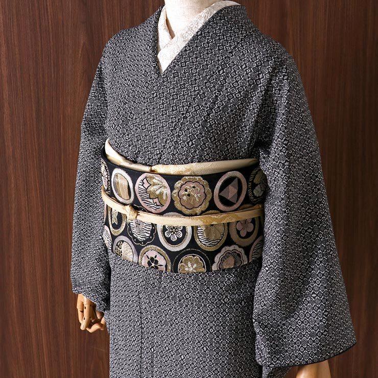 シルック [ 東レシルック 糸使用] 洗える 袋帯 織・紋並べ（黒）花